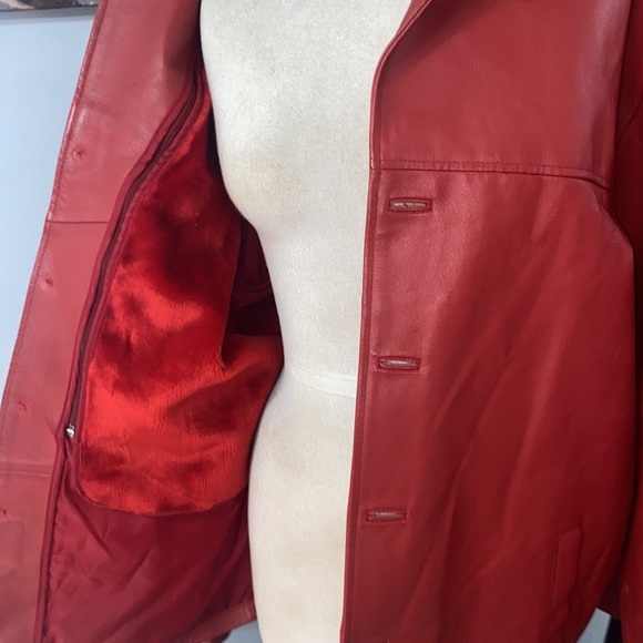 VNTG RED FULL GRAIN LEATHER W/ZIP OUT LINING DEEP POCKETS SEXY JACKET MADE IN US - Picture 5 of 14